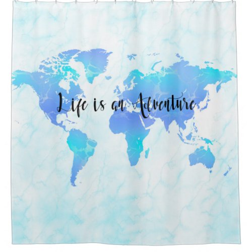 Purple  Blue World Map Life is an Adventure Shower Curtain