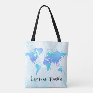 Purple & Blue World Map Life is an Adventure Tote Bag