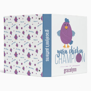 Purple & Blue Yarn Chicken Champion 3 Ring Binder