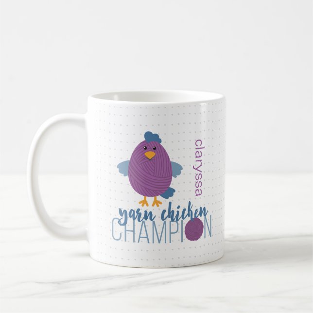 Purple & Blue Yarn Chicken Champion Coffee Mug (Left)