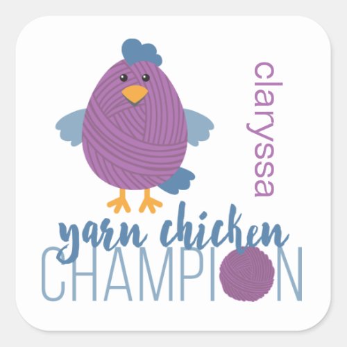 Purple  Blue Yarn Chicken Champion Square Sticker