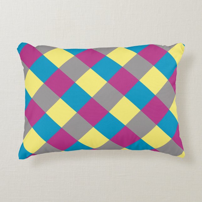Purple Blue Yellow Gray Pattern Accent Pillow (Front)