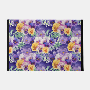 Purple Blue Yellow Pansy Flowers Doormat