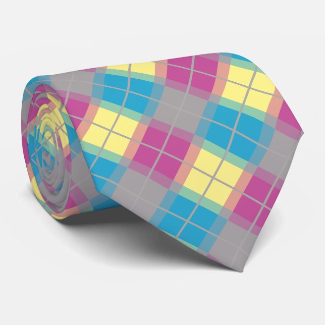 Purple Blue Yellow Pattern Neck Tie (Rolled)