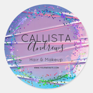 Purple Blue Zigzag Holograph Glitter Confetti Classic Round Sticker