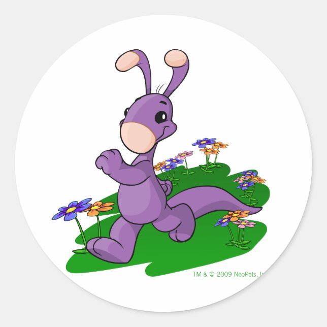 Purple Blumaroo marching through Roo Island Classic Round Sticker (Front)