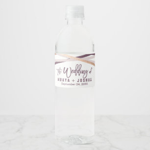 Purple Blush and Rose Gold Streamers Wedding Water Bottle Label