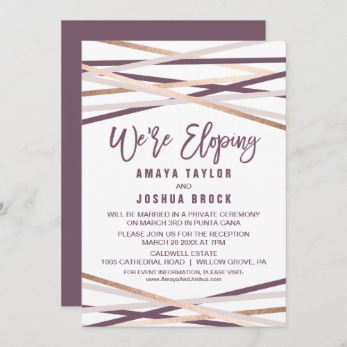 Purple Blush and Rose Gold Streamers Were Eloping Invitation