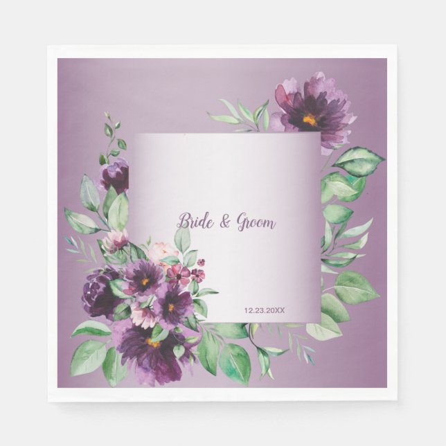 Purple Blush Floral Geometric Greenery Napkins (Front)