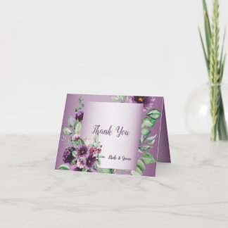 Purple Blush Floral Geometric Greenery Thank You Card