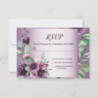 Purple Blush Floral Geometric Greenery Wedding RSVP Card