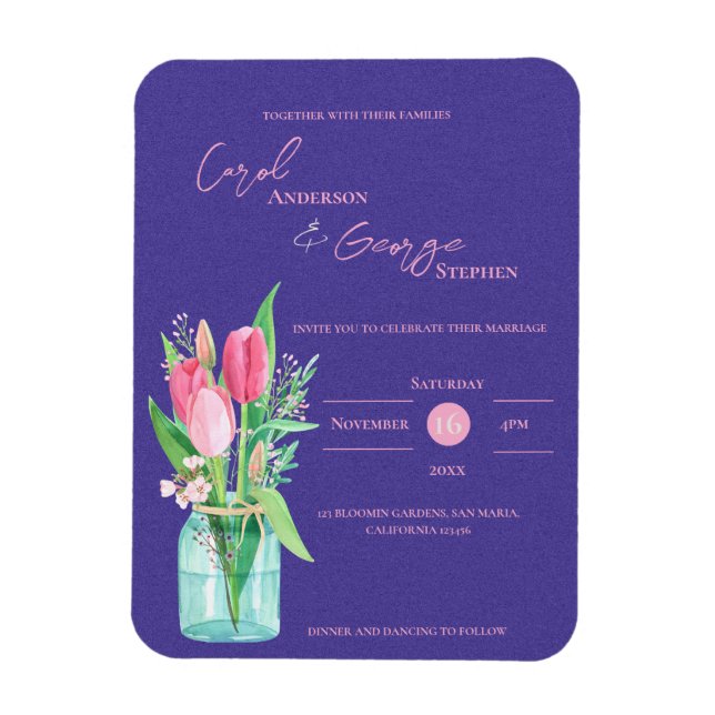 Purple & Blush Floral Mason Jar Wedding Invitation Magnet (Vertical)
