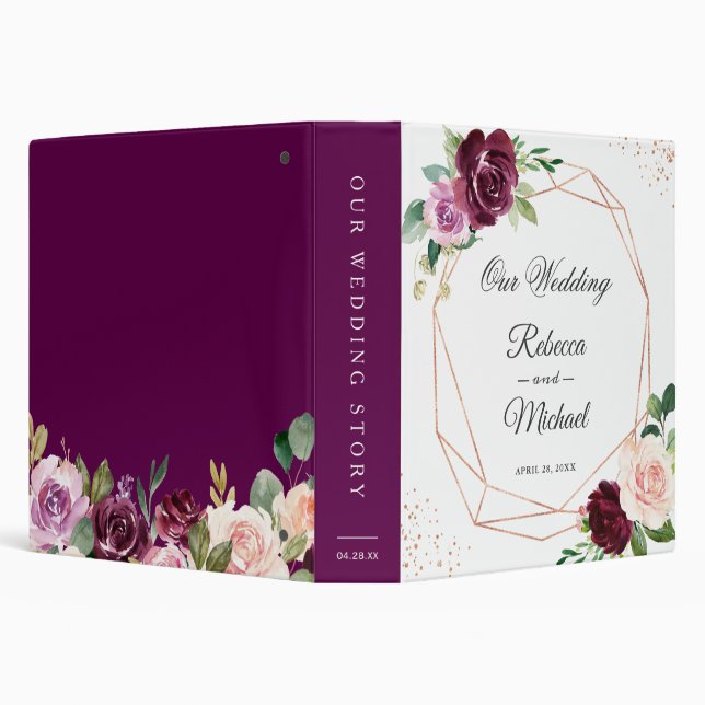 Purple Blush Floral Modern Geometric Wedding Album 3 Ring Binder (Background)