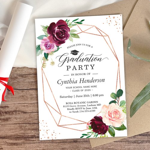 Purple Blush Floral Modern Graduation Party Invitation