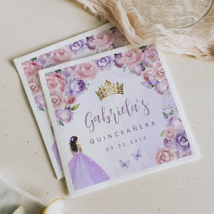 Purple Blush Floral Quinceañera Party Napkins