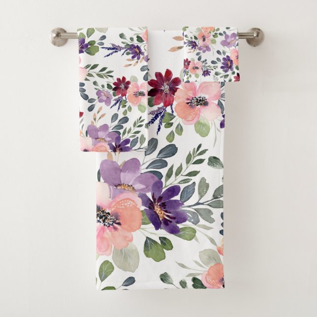 Purple Blush Flower Bath Towel Set (Insitu)