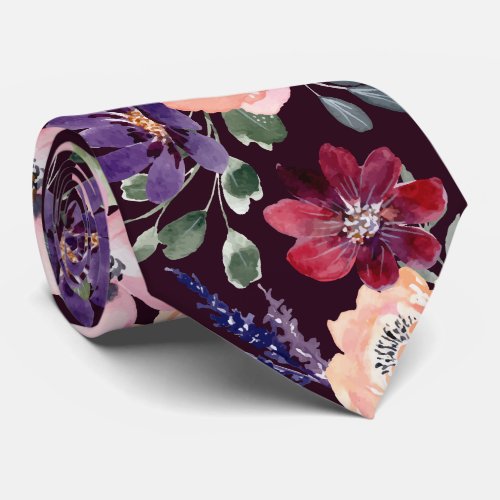 Purple Blush Flower Duvet Cover Neck Tie