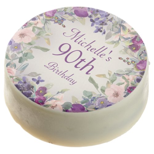 Purple Blush Pink Floral 90th Birthday Chocolate Covered Oreo