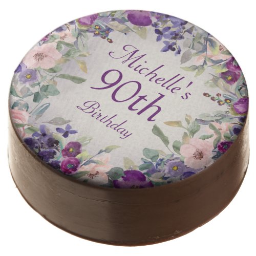 Purple Blush Pink Floral 90th Birthday Chocolate Covered Oreo