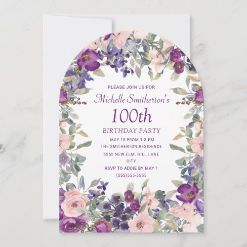 Purple Blush Pink Floral Arch 100th Birthday 
