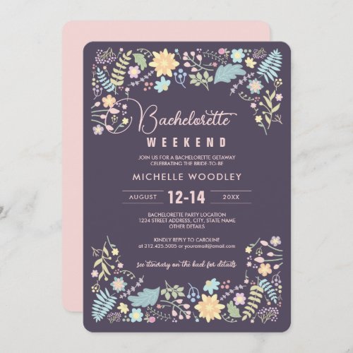 Purple Blush Pink Floral Bachelorette Weekend Invitation