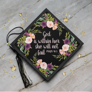 Purple Blush Pink Floral Black Christian Graduation Cap Topper