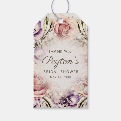 Purple Blush Pink Floral Cream Bridal Shower Gift Tags