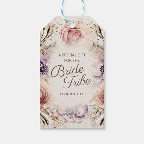 Purple Blush Pink Floral Cream Bride Tribe  Gift Tags