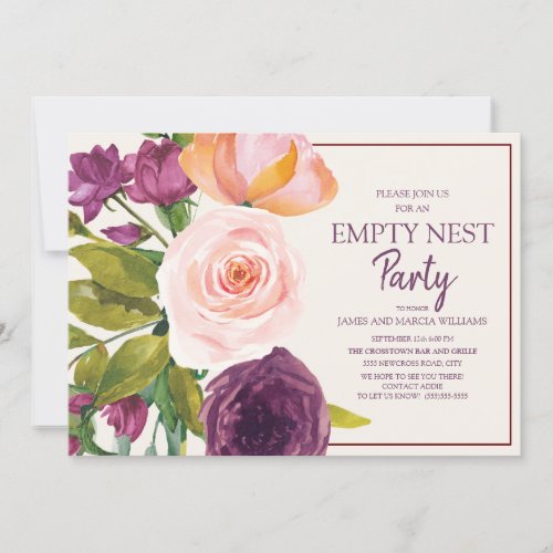 Purple Blush Pink Floral Cream Empty Nest Party