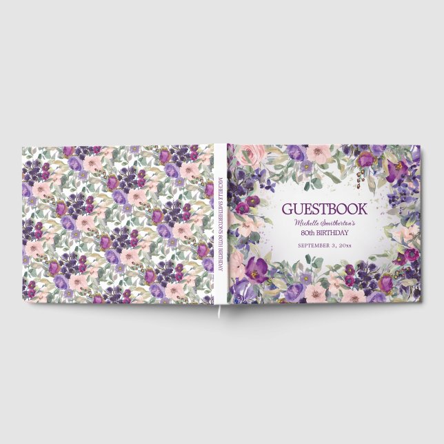Rose Gold Floral 80th Birthday Guest Book - Signature Book For Party Decor And Keepsake
