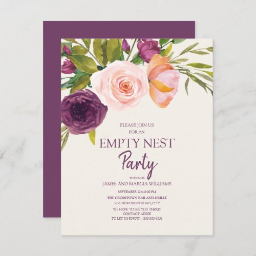 Purple Blush Pink Floral Empty Nest Party Card