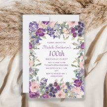 Purple Blush Pink Floral Foliage 100th Birthday 