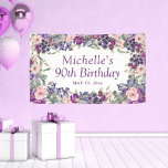 Purple Blush Pink Floral Foliage 90th Birthday Banner<br><div class="desc">Celebrate a milestone with this elegant blush pink and purple watercolor floral 90th birthday party banner. Delicately designed with soft botanical accents, this artistic banner adds a sophisticated touch to any celebration. The text is fully customizable, making it perfect for birthdays of any age—whether it’s a 70th, 80th, 90th, or...</div>