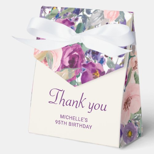 Purple Blush Pink Floral Foliage Birthday  Favor Boxes