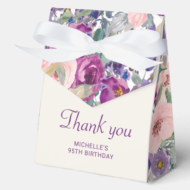 Purple Blush Pink Floral Foliage Birthday  Favor Boxes (Front)