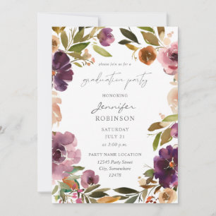 Purple & Blush Pink Floral Graduation Party Invitation