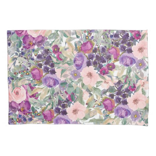 Purple Blush Pink Floral Green Leaves Pillow Case