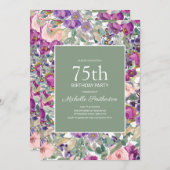 Purple Blush Pink Floral Sage Green 75th Birthday Invitation (Front/Back)