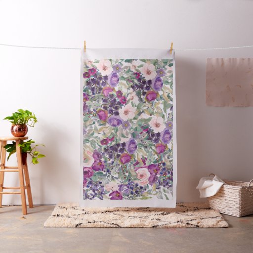 Purple Blush Pink Floral Sage Green Leaves Fabric