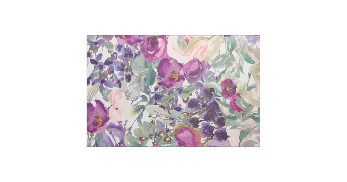 Purple Blush Pink Floral Sage Green Leaves Fabric | Zazzle