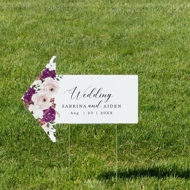 Purple Blush Pink Floral Wedding This Way Sign (Insitu)