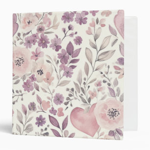 Purple Blush Pink Flowers 3 Ring Binder
