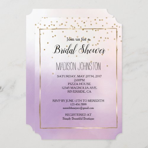Purple Blush Pink Mist Romantic Gold Confetti Invitation
