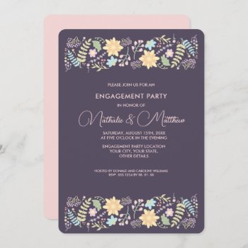 Purple Blush Pink Modern Floral Engagement Party Invitation by YourWeddingDay at Zazzle