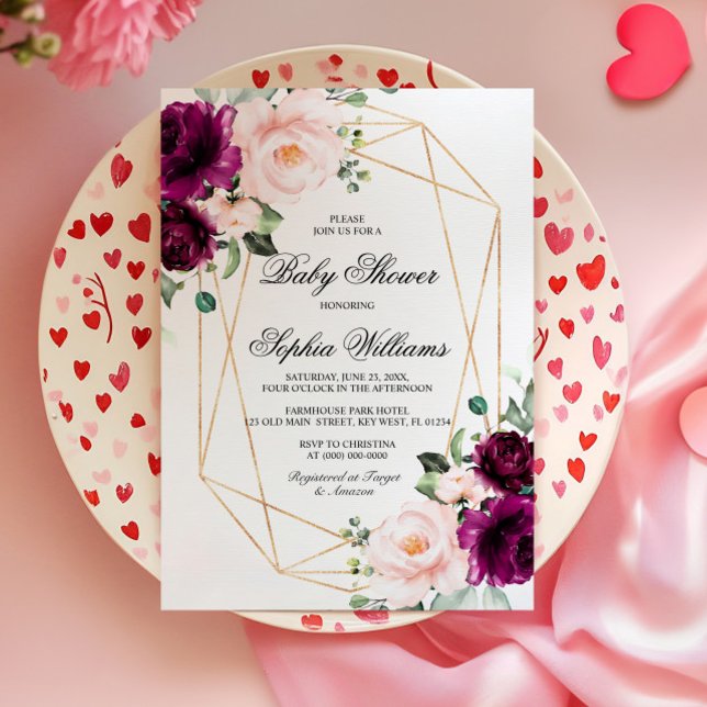 Purple & Blush Pink Rose Baby Shower Invitation (Creator Uploaded)