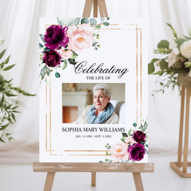 Purple & Blush Pink Rose Funeral Welcome Sign (Creator Uploaded)