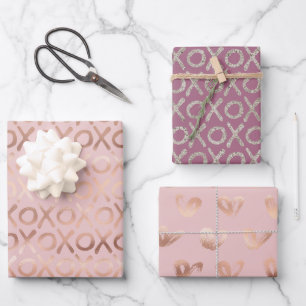 Purple Blush Pink Rose Gold Silver XOXO Wrapping Paper Sheets