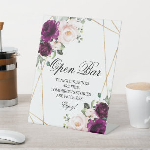 Purple & Blush Pink Rose Open Bar Sign