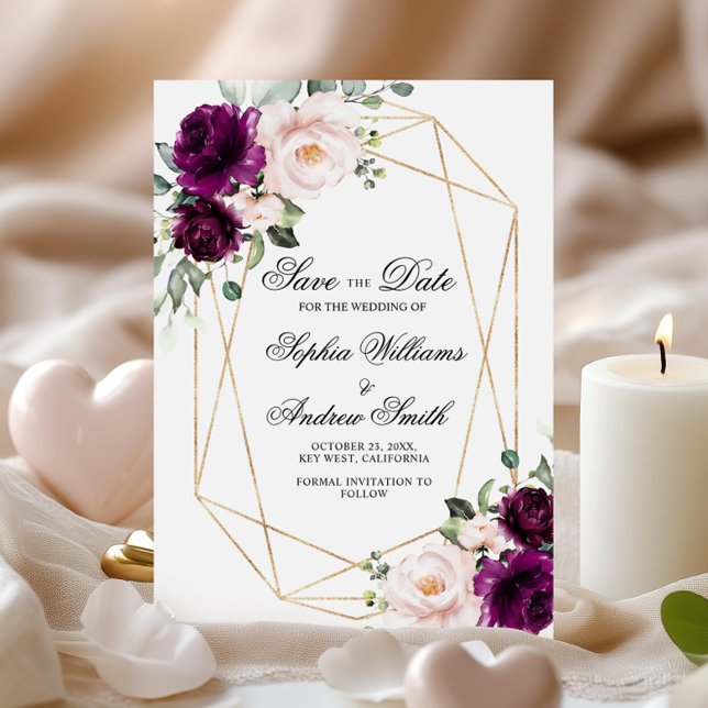 Purple & Blush Pink Rose Save the Date Invitation (Creator Uploaded)