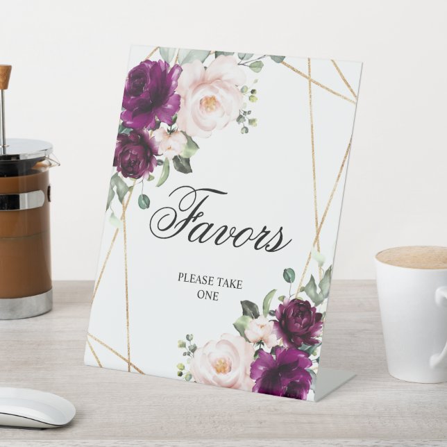 Purple & Blush Pink Rose Shower Favors Sign (In SItu)